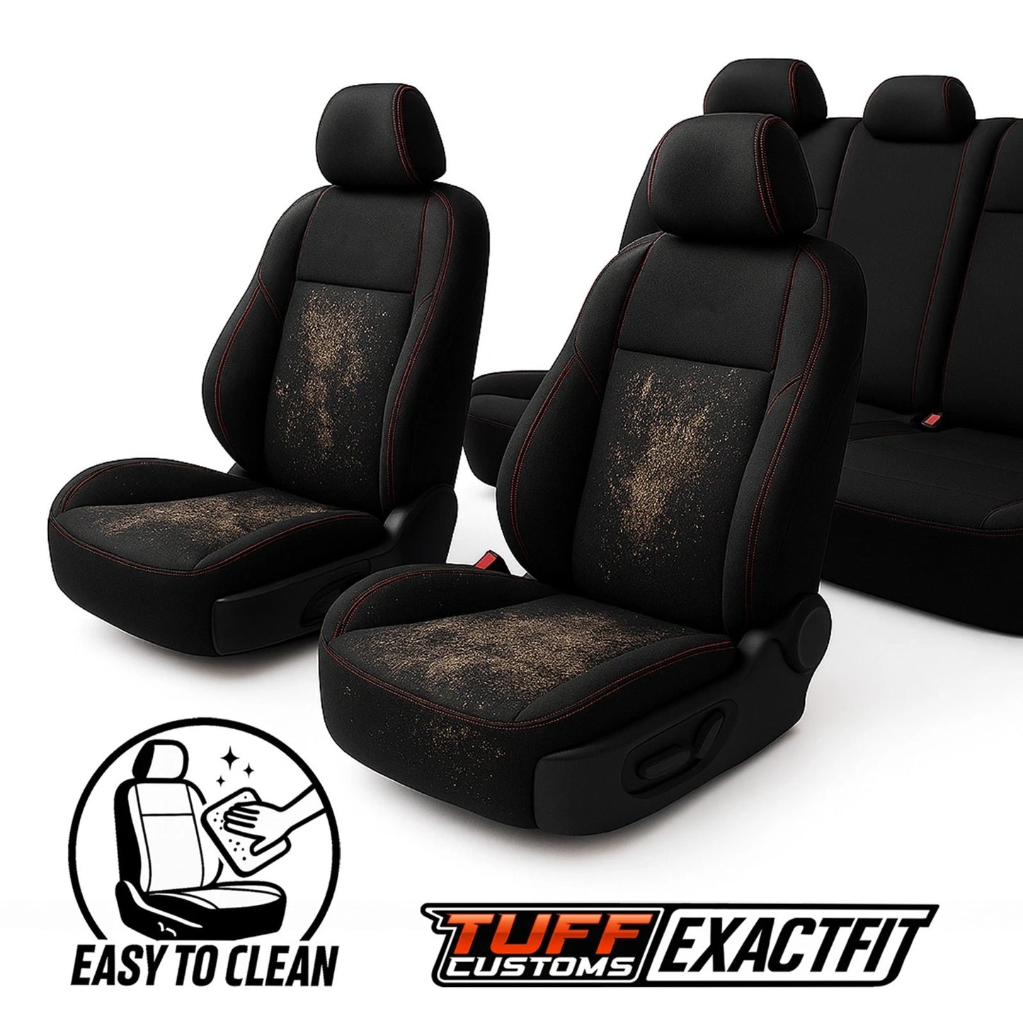 TUFF Customs EXACTFIT Neoprene Seat Covers + Shevron Dash Mat DMR1652 Red Stitching For Ford RAPTOR 2022-2025 RED Stitch