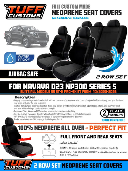 Tuff Customs Neoprene Seat Covers 2 Rows For Nissan Navara D23 NP300 S5 PRO-4X ST 10/2020-2024