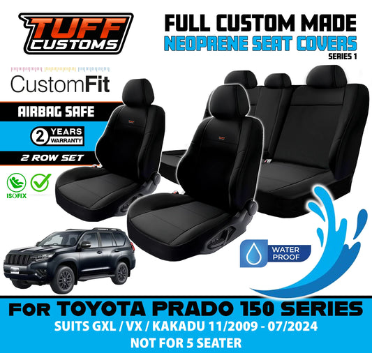 TUFF Customs S1 Neoprene Seat Covers 2 Rows For Toyota Prado 150 GXL VX 2009-5/2021
