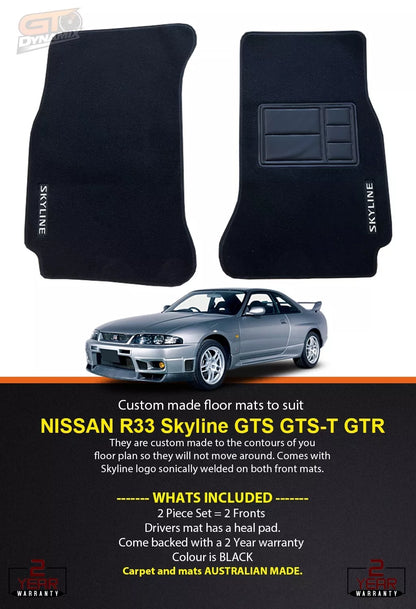 Custom Made Floor Mats Front For Nissan R33 Skyline in 1989-1993 GTS-T GTS GT-R BLACK