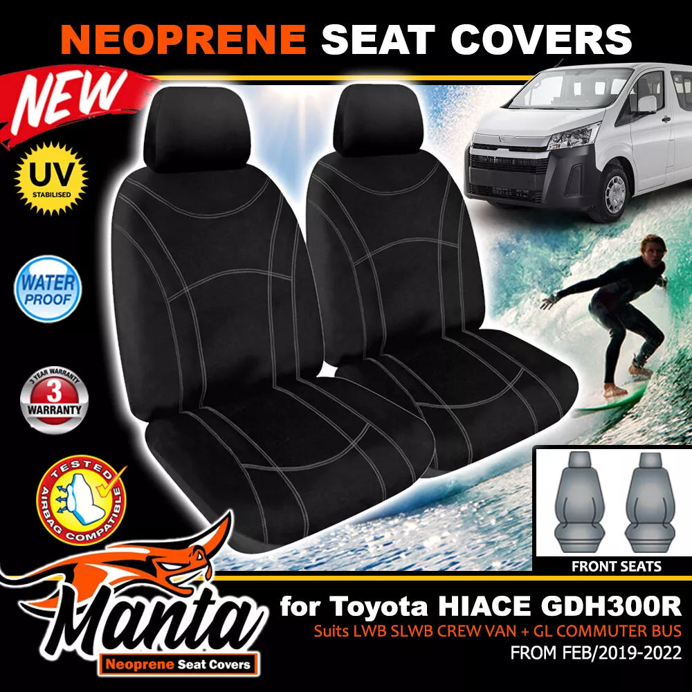 Manta Neoprene Front Seat Covers For Toyota Hiace CREW VAN SLWB LWB 2/2019-2025