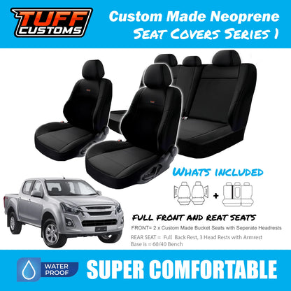 TUFF Customs S1 Neoprene Seat Covers 2 Rows For Isuzu D-MAX Dual Cab LS-U LS-M 2012-2021