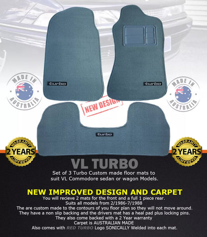 Custom Made Floor Mats Set of 3 Turquoise with Silver badge VL TURBO Calais BT1 Berlina SL