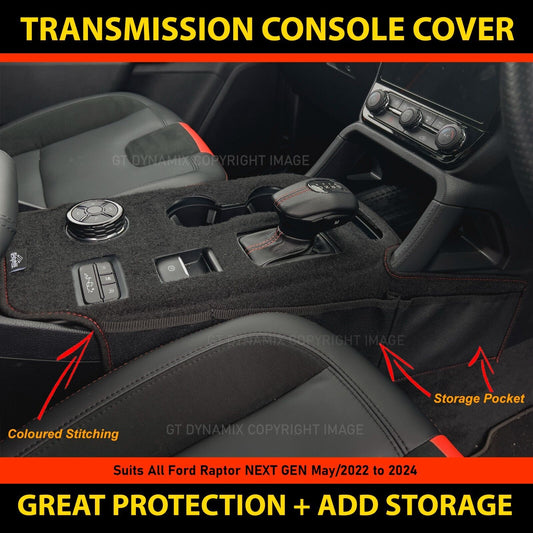 Shevron Transmission Console Cover + Red Stitching For Ford Ranger Wildtrak Sport Small Gear Selector 5/2022-2024