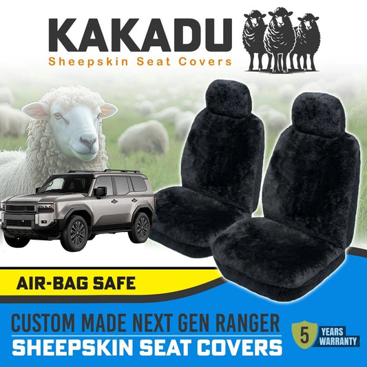 BLACK Custom KAKADU Sheepskin Seat Covers for Toyota Landcruiser Prado 250 Series GXL GX VX 8/2024-2025