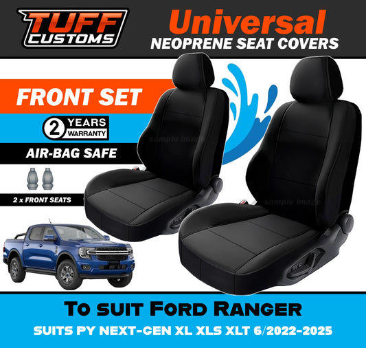 TUFF Customs Universal Neoprene Seat Covers Ford Ranger PY NEXT-GEN XL XLS XLT 6/2022-2025