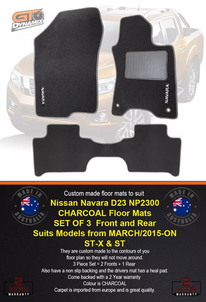 Custom Made Floor Mats 2 Rows For Nissan Navara D23 NP300 ST-X ST 3/2015-2024 CHARC