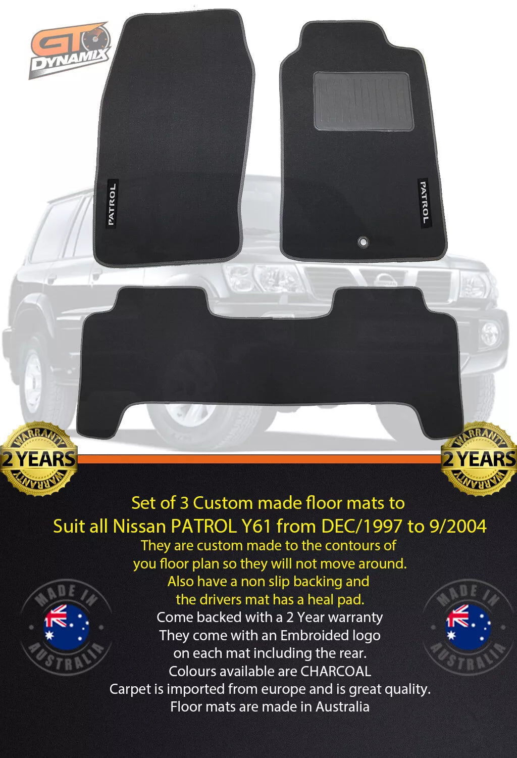 Custom Made Floor Mats 2 Rows For NISSAN PATROL GU Y61 12/1997-9/2004 Ti ST CHAR