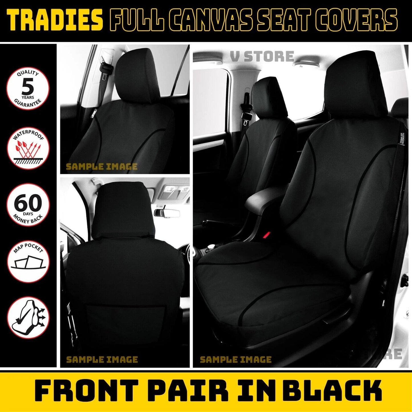TUFF HD TRADE Canvas Seat Covers 2 Rows For BYD SHARK 6 All Series 07/2024-2025 BLACK