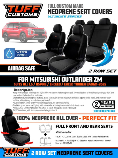 TUFF Customs Neoprene Seat Covers 2 Rows For Mitsubishi ZM Outlander LS Aspire Exceed 8/2021-2024