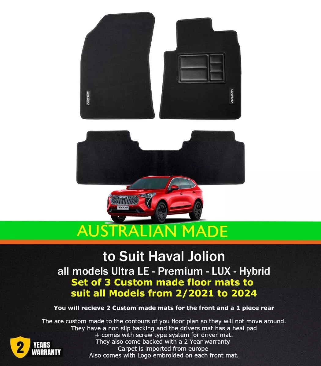 Custom Made Floor Mats 2 Rows For Haval Jolion LUX Premium Ultra LE A01 2/2021-2025 Black