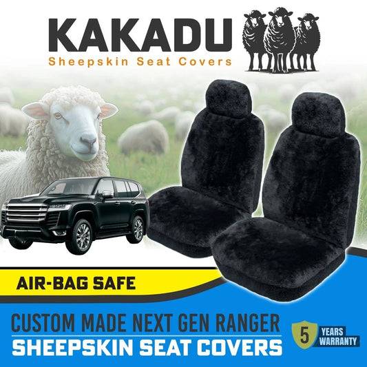 BLACK Custom KAKADU Sheepskin Seat Covers for Toyota Landcruiser 300 Series GX GXL VX 7/2021-2025