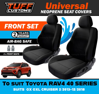 TUFF Customs Universal Neoprene Seat Covers For Toyota RAV4 40 SERIES GX GXL CRUISER 2/2013-12/2018