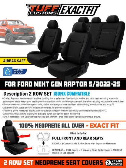 TUFF Customs EXACTFIT Neoprene Seat Covers FORD NEXT GEN RANGER RAPTOR 5/2022-2025 2 Rows