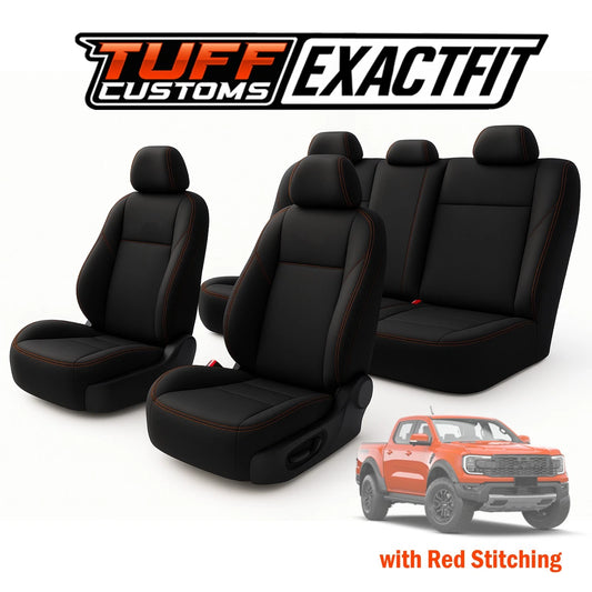 TUFF Customs EXACTFIT Neoprene Seat Covers FORD NEXT GEN RAPTOR 2022-2025 RED STITCH 2 Rows