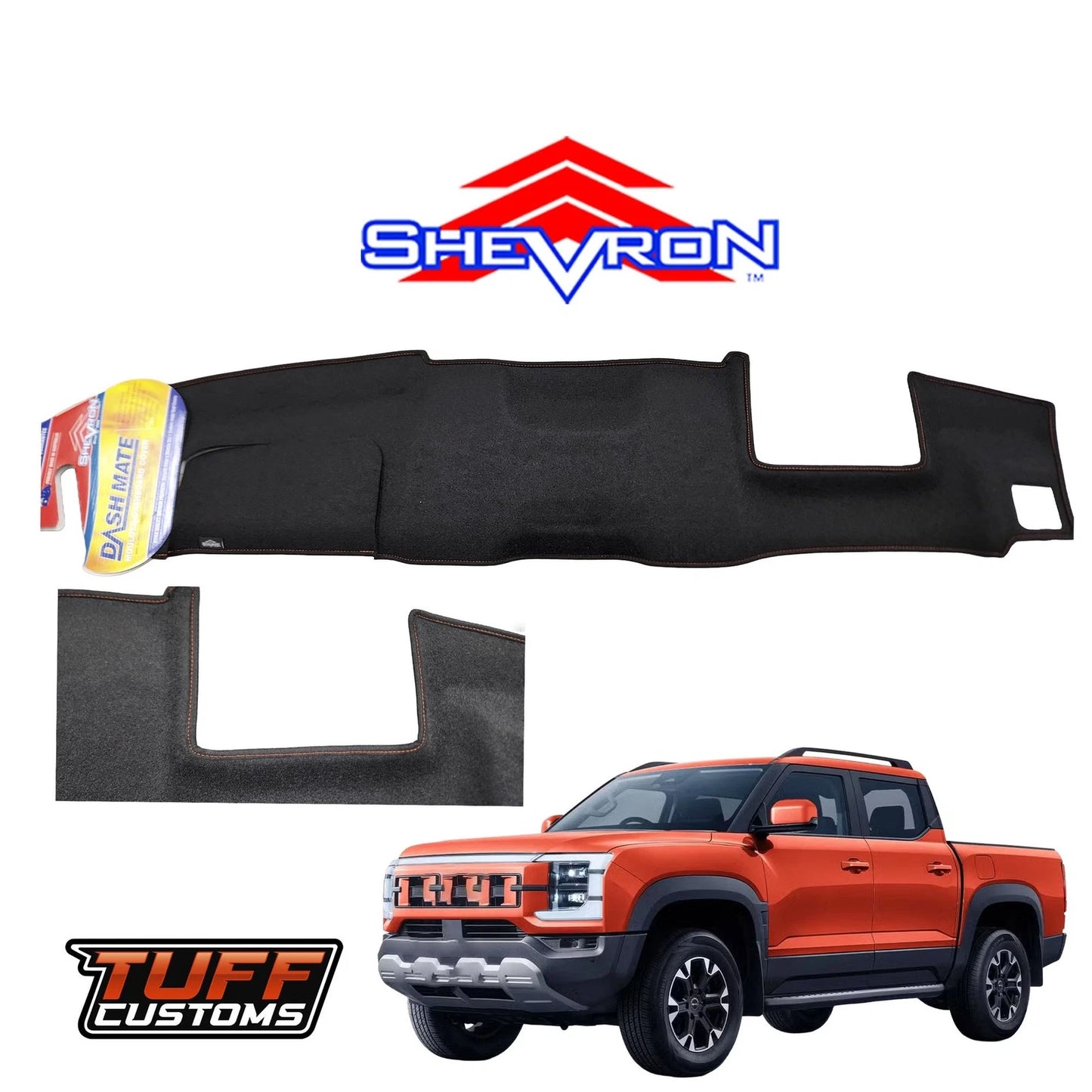 Shevron Dash Mat Black Orange Stitch For BYD Shark 6 w/HUD 10/2024-2025 DMO1724D