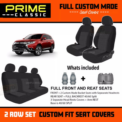 PRIME CLASSIC Seat Covers 2 Rows For Mitsubishi Outlander ZJ ZK ZL 11/2012-7/2021 Black