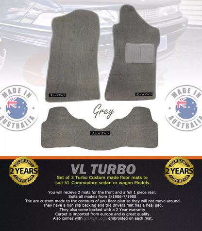 Custom Made Floor Mats Set of 3 GREY with Silver badge VL TURBO Calais BT1 SL
