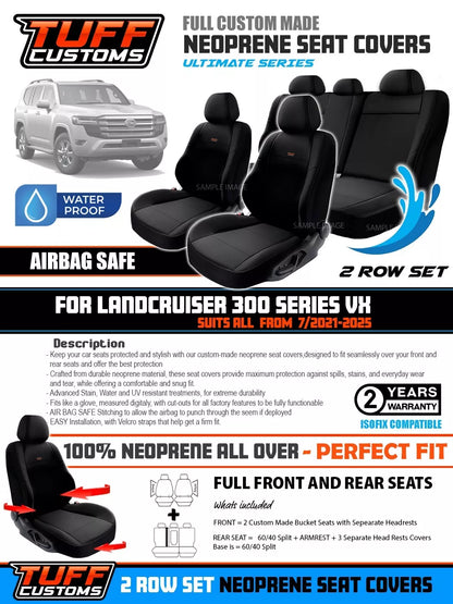 Tuff Customs Neoprene Seat Covers 2 Rows For Toyota Landcruiser 300 Series VX 7/2021-2024