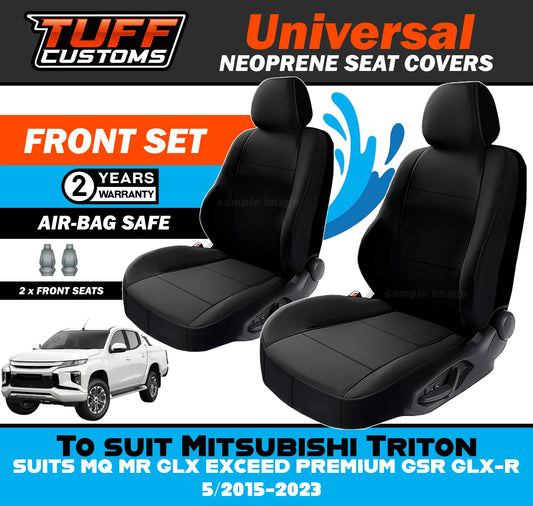 TUFF Customs Universal Neoprene Seat Covers Mitsubishi Triton MQ MR GLX EXCEED PREMIUM GSR GLX-R 5/2015-2023