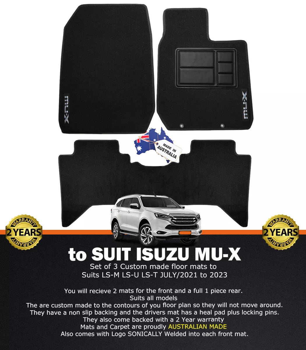Custom Made Floor Mats 2 Rows Isuzu MU-X LS-U LS-T LS-M MUX 7/2021-2024 BLACK