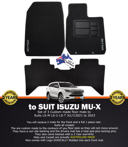 Custom Made Floor Mats 2 Rows Isuzu MU-X LS-U LS-T LS-M MUX 7/2021-2024 BLACK