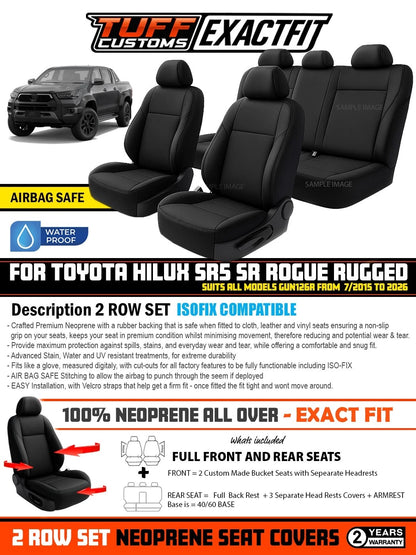 TUFF Customs EXACTFIT Neoprene Seat Covers for Toyota HILUX SR5 SR Rouge Rugged 7/2015-2026 2 Rows