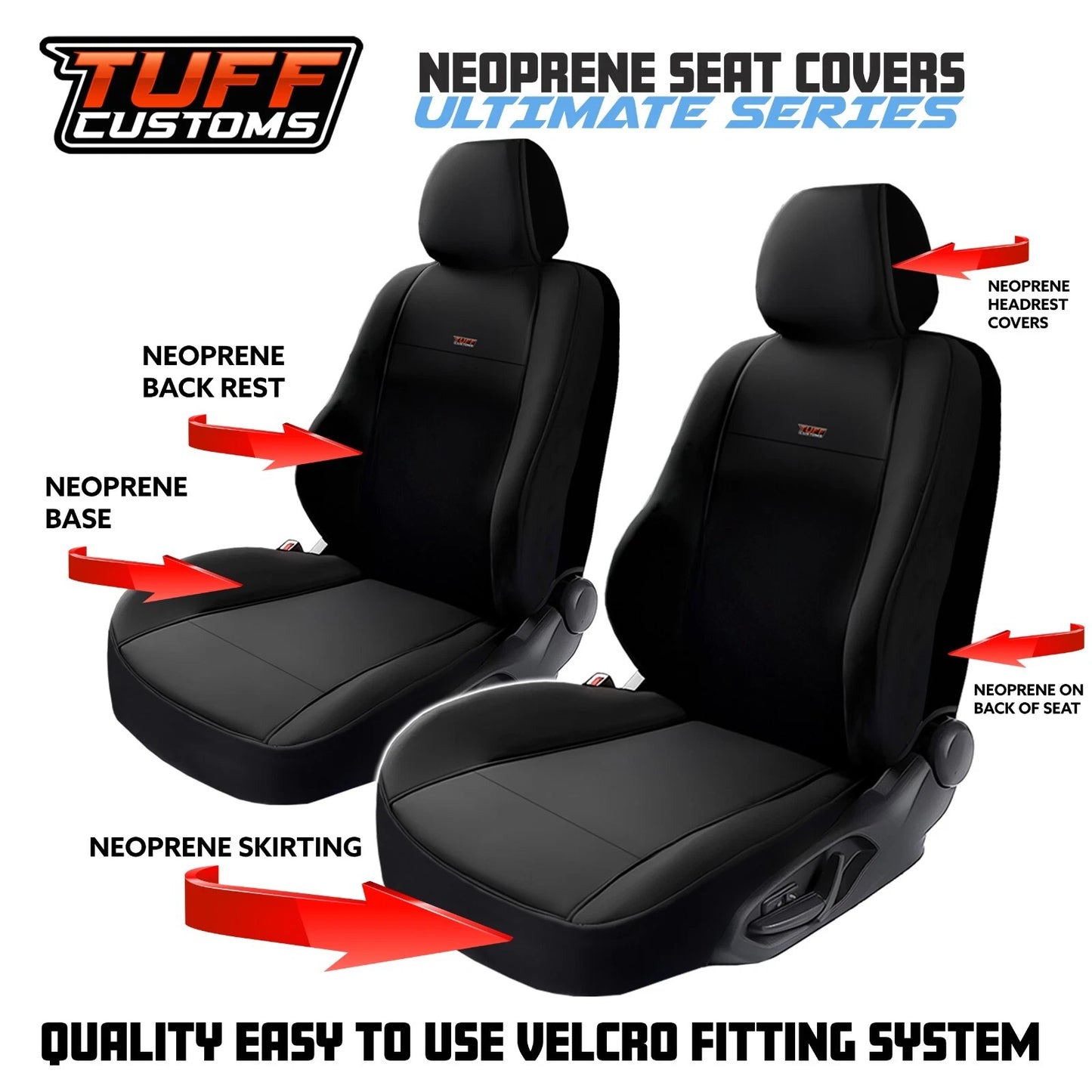 Tuff Customs Neoprene Seat Covers For Nissan Navara D23 NP300 S5 ST ST-X 10/2000-2025 2 Rows Black