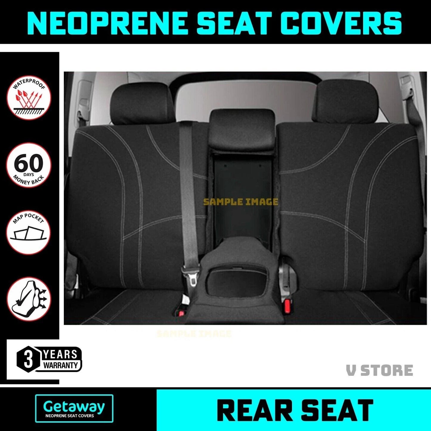 Manta Neoprene 2 Rows Seat Covers for Toyota Hilux N90 SR SR5 8/2025-2026 BLACK