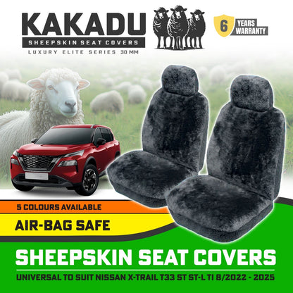 KAKADU Luxury Sheepskin Seat Covers Suits Nissan X-Trail T33 8/2022-2025 30mm 5 Colours 6YRW