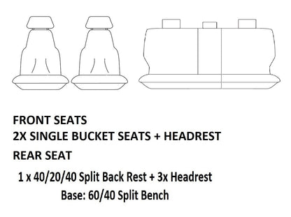 TUFF HD TRADE Canvas Seat Covers 2 Rows For Toyota Prado 150 GX GXL 7 Seater 2009-2021 Black