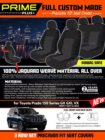 PRIME PLUS Seat Covers 2 Rows Black For Toyota Prado 150 Series GXL GX VX 7/2021-2025