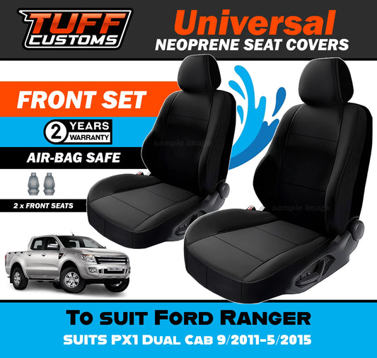 TUFF Customs Universal Neoprene Seat Covers Ford Ranger PX1 Dual Cab 9/2011-5/2015
