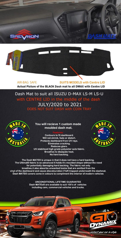 Tuff HD TRADE Canvas Seat Covers 2 Row + Dash Mat For Isuzu DMAX TF W/LID 2020-2024 DM1589 Black
