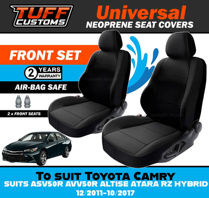 TUFF Customs Universal Neoprene Seat Covers For Toyota Camry ASV50R AVV50R ALTISE ATARA RZ HYBRID 12/2011-10/2017
