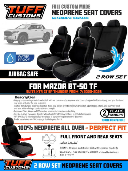 Tuff Customs Neoprene Seat Covers 2 Rows For Mazda BT50 TF XTR GT SP THUNDER 2020-25 BT-50