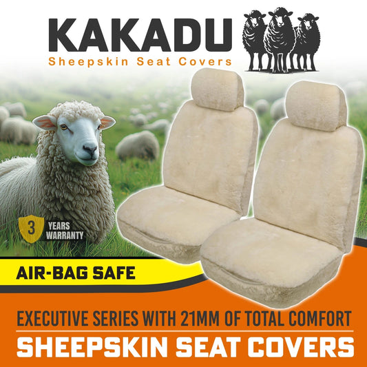 KAKADU Executive Front Sheepskin Seat Covers 3 Year Warranty 21mm AIR-BAG IVORY