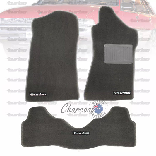 Custom Made Floor Mats Set of 3 Charcoal with Silver Badge VL TURBO Calais BT1