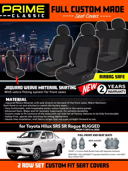 PRIME Classic Seat Covers 2 Rows Black For Toyota Hilux SR SR5 Rogue 7/2015-2024
