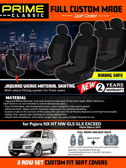 PRIME Classic Seat Covers 2 Rows Black For Mitsubishi Pajero NS NT NW NX GLS GLX VRX 2006-2021