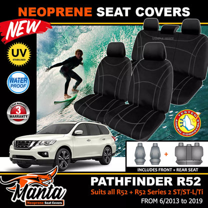 Manta Neoprene 2 Rows Seat Covers For Nissan Pathfinder R52 S2 Ti TS TL STL 2013-2021