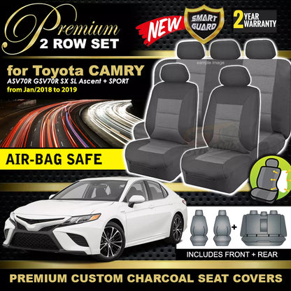 Premium Seat Covers 2 Rows Charcoal Grey For TOYOTA CAMRY ASV70R GSV70R Ascent SX 2018-2025