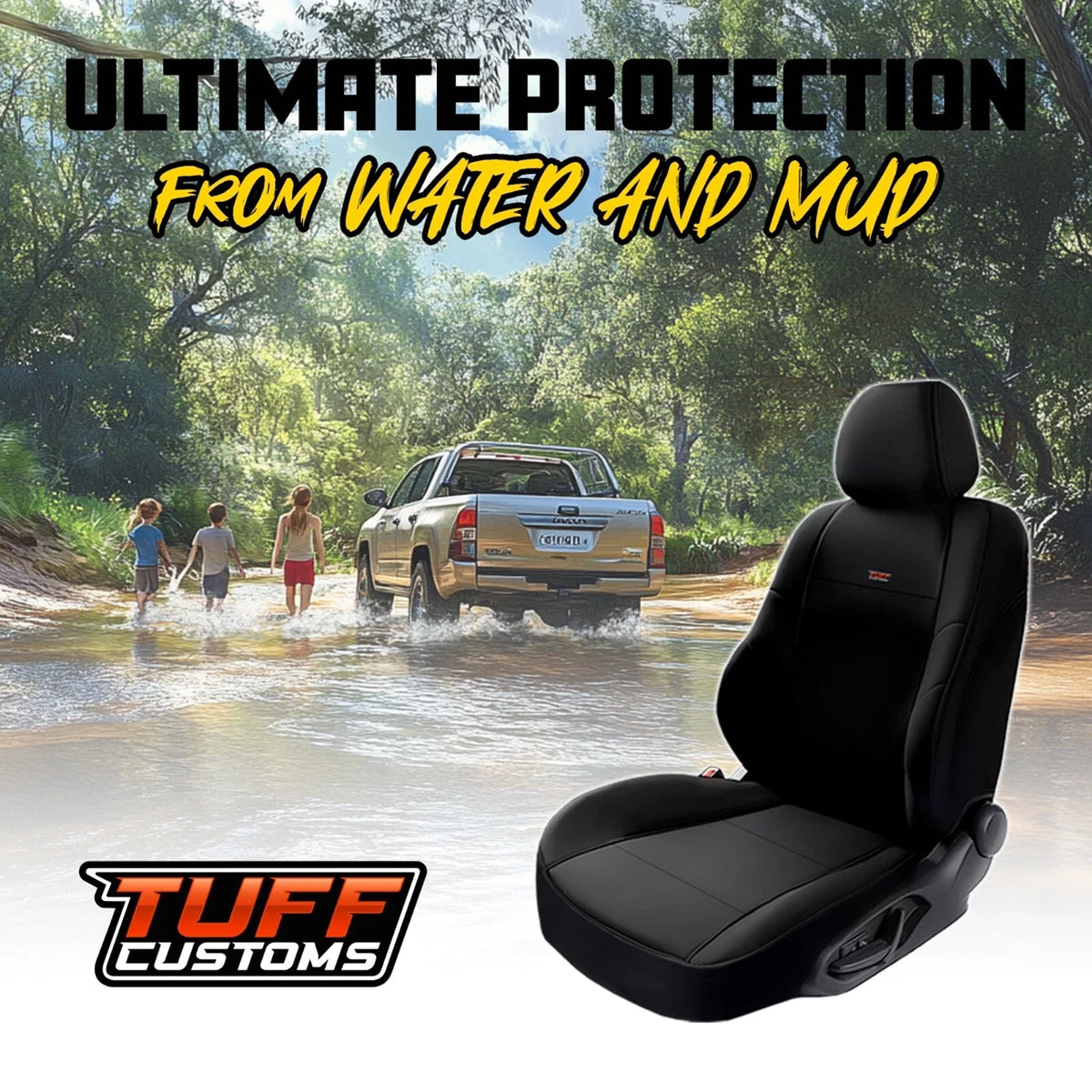 TUFF Customs S1 Neoprene Seat Covers For Mitsubishi Triton MN ML Dual Cab GLS GLX-R 2R 2006-2015 2 Rows Black