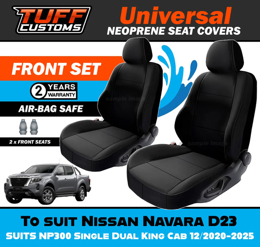 TUFF Customs Universal Neoprene Seat Covers Nissan Navara D23 NP300 Single Dual King Cab 12/2020-2025