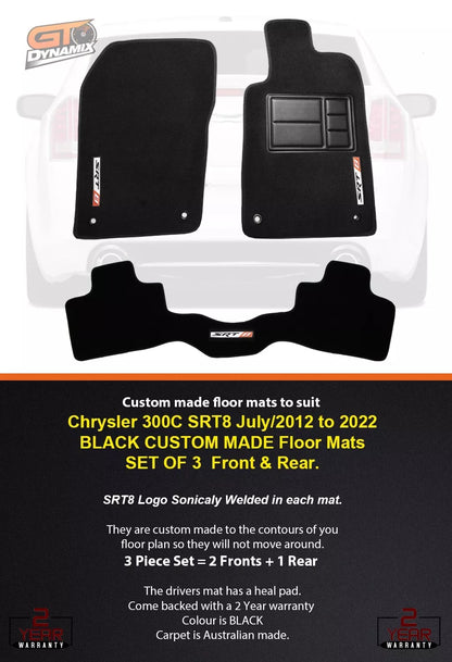 Custom Made Floor Mats 2 Rows For CHRYSLER 300C SRT8 w/ SRT-8 LOGO 2012-2021 BLACK
