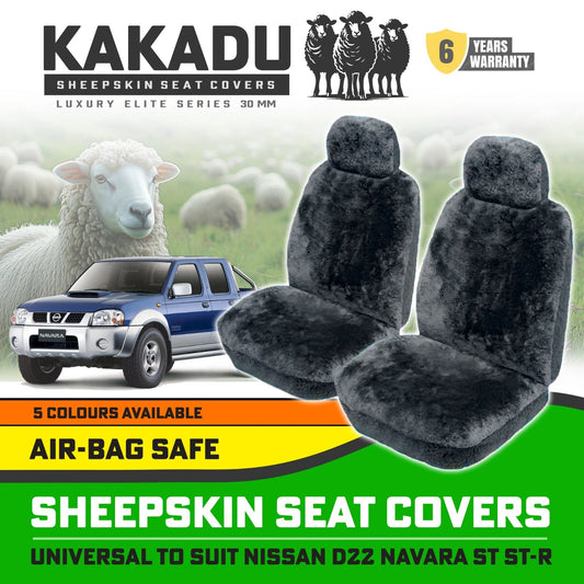 KAKADU Luxury Sheepskin Seat Covers Suits Nissan Navara D22 30mm 5 Colours 6YRW