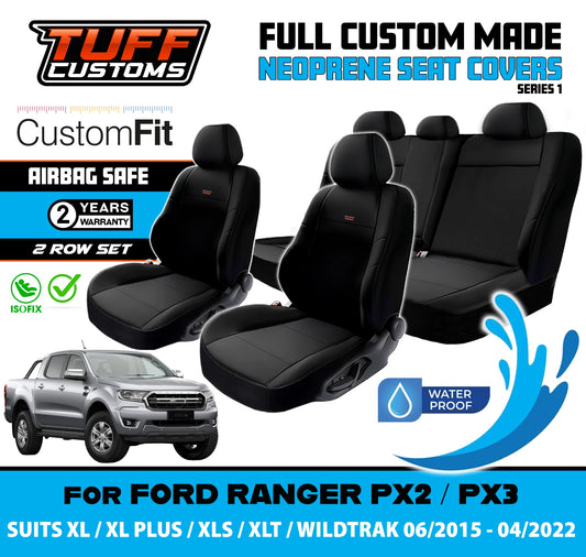 TUFF Customs S1 Neoprene Seat Covers 2 Rows For Ford RANGER PX2 PX3 XLT SPORT Wildtrack 2015-2022
