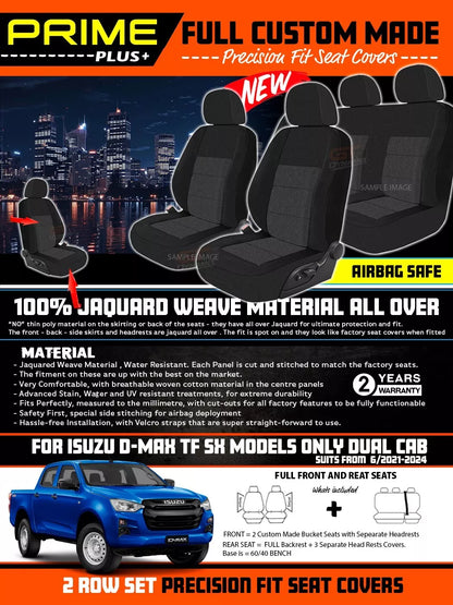 PRIME PLUS Seat Covers 2 Rows Black For Isuzu Dmax D-Max TF SX MODELS ONLY 6/2021-2025