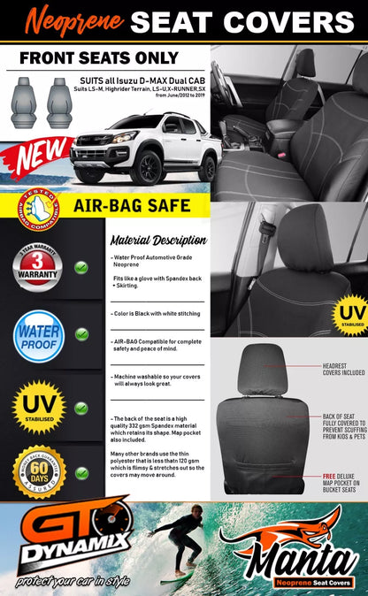 Manta Neoprene Front Seat Covers For HYUNDAI TUCSON TL TLE ACTIVE X ELITE GO 2015-2021