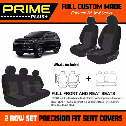 PRIME PLUS Seat Covers 2 Rows Black For Toyota Fortuner GX GXL CRUSADE 2015-2025